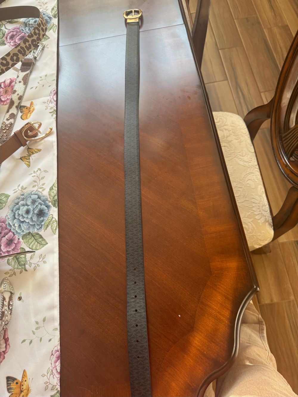 Michael Kors Black Leather Belt with Gold Buckle
